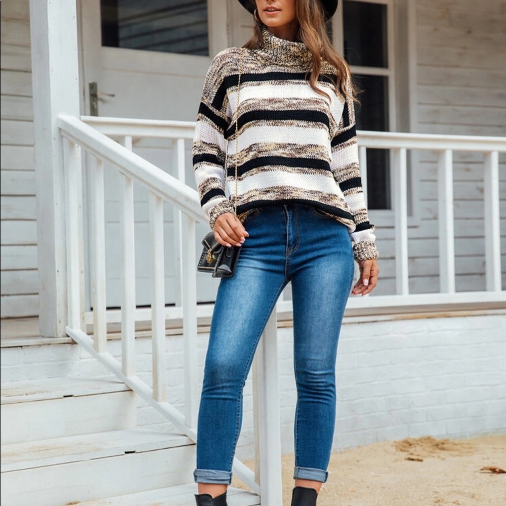 LAST 2❗️🆕 High Neck Space Dye Striped Sweater - Picture 6 of 8